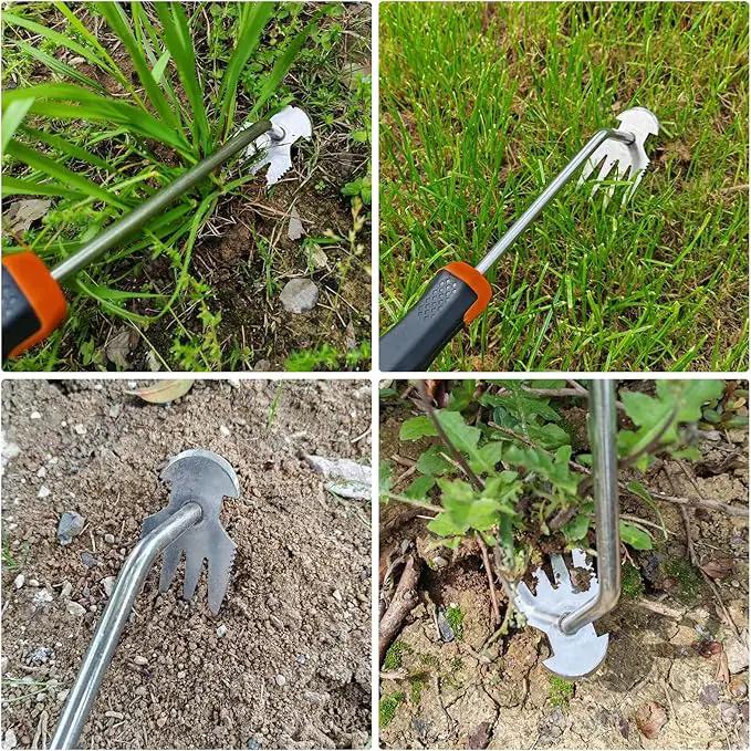 Weeder Puller Tool, Stainless Steel Thickened Hand Weeder Tool, Portable Weed Remover Tool,4 Teethe Waterproof Manual Weed Puller, Multi Function Garden Tools for Yard (Rubber Handle) by GreenHaven Gardens