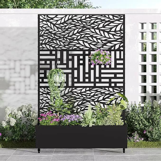 Casaphoria Metal Raised Garden Bed with Trellis and Wheels, 72"x47"x16" Planter Box for Climbing Plants, Vegetables & Vines, Features Drainage Holes and Privacy Screen, Black(Spring&Helen) by GreenHaven Gardens