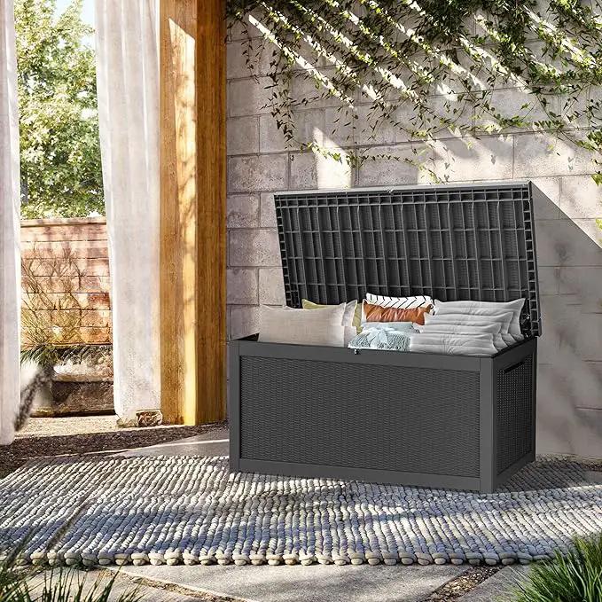 320 Gallon Lockable Resin Deck Box, Waterproof & UV-Resistant Outdoor Storage Box for Outdoor Cushion Storage, Garden Tools & Pool Accessories Storage, Black by GreenHaven Gardens