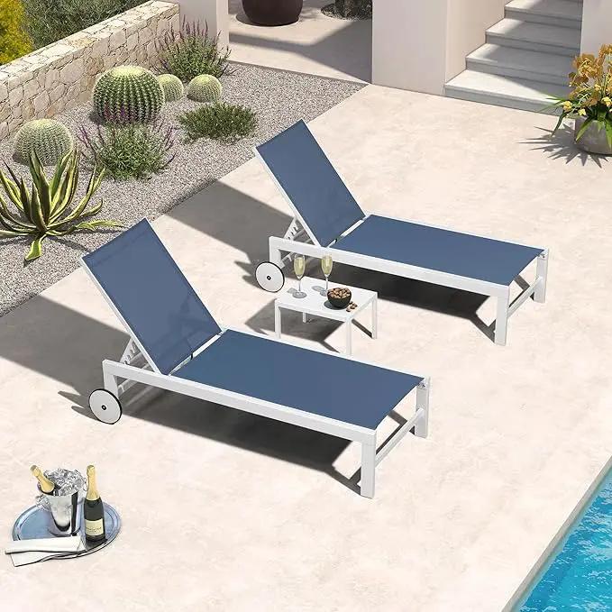PURPLE LEAF Outdoor Chaise Lounge Set of 4 White Aluminum Lounge Chair Outdoor with Wheels Five-Position Adjustable Patio Lounge Chair for Pool Deck Yard, Indigo by GreenHaven Gardens