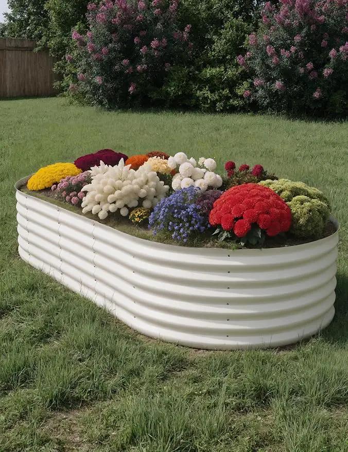10x4x1.5ft Raised Garden Bed,Galvanized Raised Planter Boxes Outdoor with Easy Assembly, Large Garden Bed for Vegetables, Fruits, Flower,Raised Garden Bed,Beige by GreenHaven Gardens