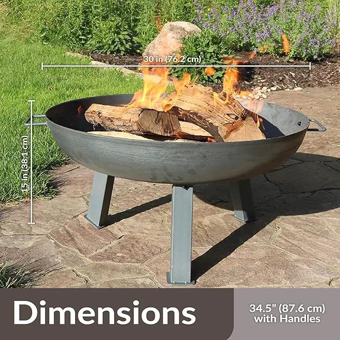 Sunnydaze 30-Inch Cast Iron Heavy-Duty Fire Pit for Outside - Wood-Burning Outdoor Fire Pit Bowl with Handles - Steel Finish by GreenHaven Gardens