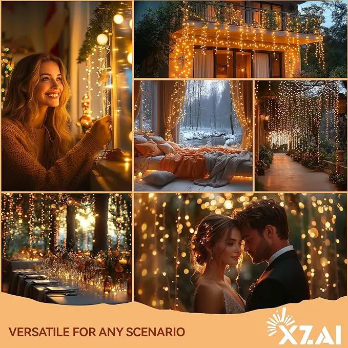 XZAI Solar Icicle String Lights 800LED 50FT Warm White Remote Connectable 2400mAh USB Rechargeable 8 Modes Timer Dimmable IP65 Waterproof Twinkle for Outdoor Christmas & Wedding & Party Decors by GreenHaven Gardens