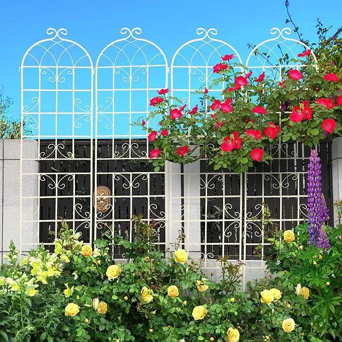 4 Pack Metal Garden Trellis for Climbing Plants Outdoor 86.7" H Cream White Garden Fence Rustproof Trellis Support Roses Flower Lawn, Off White by GreenHaven Gardens