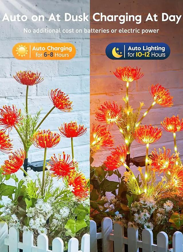 Brightown Outdoor Solar Garden Lights - 4 Pack LED Flower Lights with Glowing Flowers & Stems, Realistic, Bigger Solar Panel, Waterproof for Outside Yard Patio Home, Red by GreenHaven Gardens