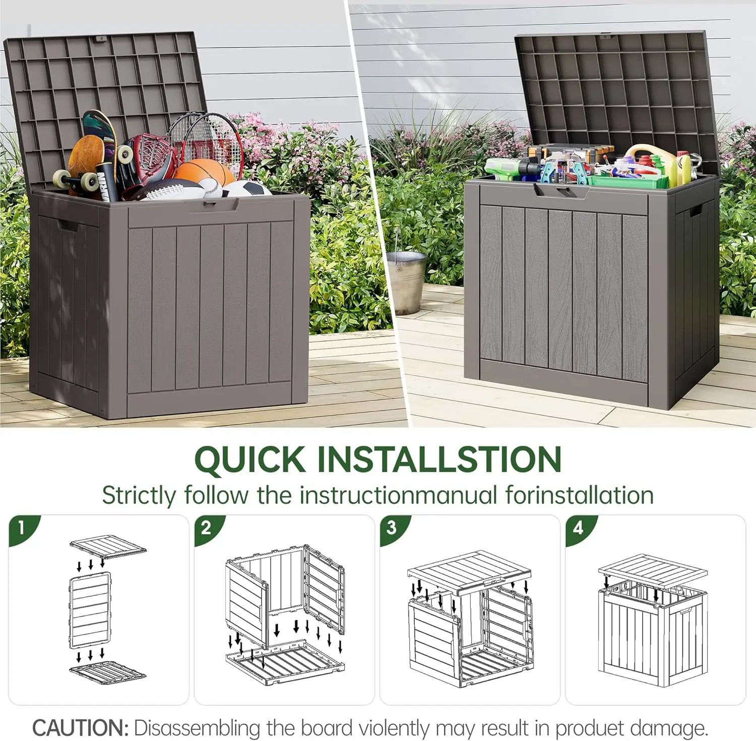 KAMABOKO 32 Gallon Outdoor Storage Box 2 Pack All-Weather Deck Box for Patio Furniture, Package Deliveries, Garden Tools, Pool Supplies & Cushions, Grey by GreenHaven Gardens