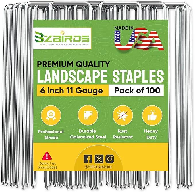 USA Made 100 Pack Landscape Staples 6 inch 11 Gauge Garden Stakes Galvanized Landscape Fabric Pins | Metal Stakes for Ground Cover Holding Fence Christmas Decorations Irrigation Tubing by GreenHaven Gardens
