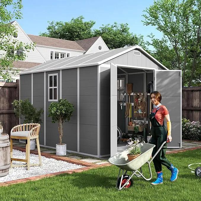 UDPATIO Outdoor Storage Shed 7.5x10.7 FT, Grey & White Resin & Steel Shed with Lockable Door for Backyard, Patio, Lawn by GreenHaven Gardens