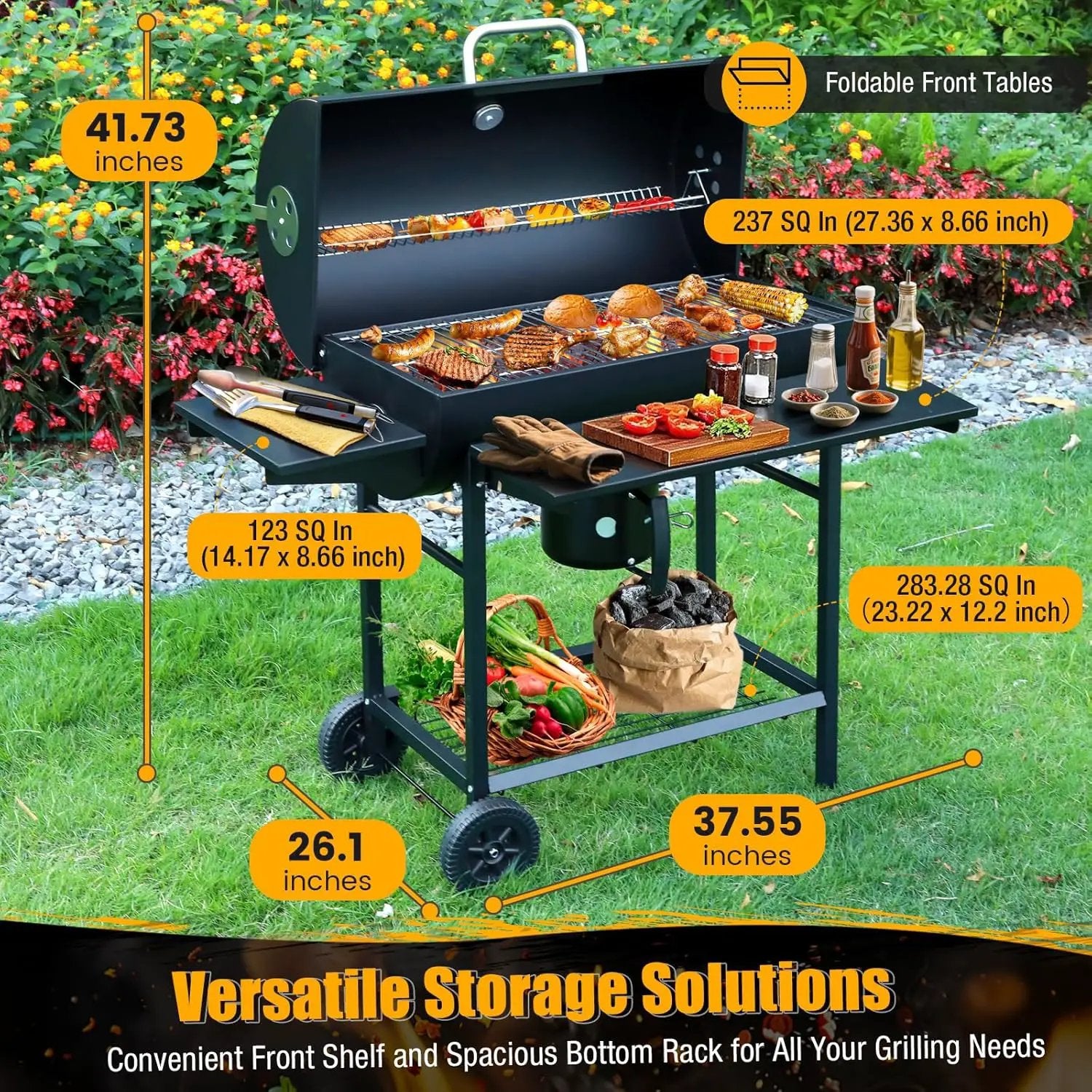 Charcoal BBQ Grills Outdoor: Spacious Barrel Barbecue Grill with Side Front Table - Premium BBQ Smoker Combo for Backyard Cooking Patio Grilling Tailgating Party Camping Picnic by GreenHaven Gardens