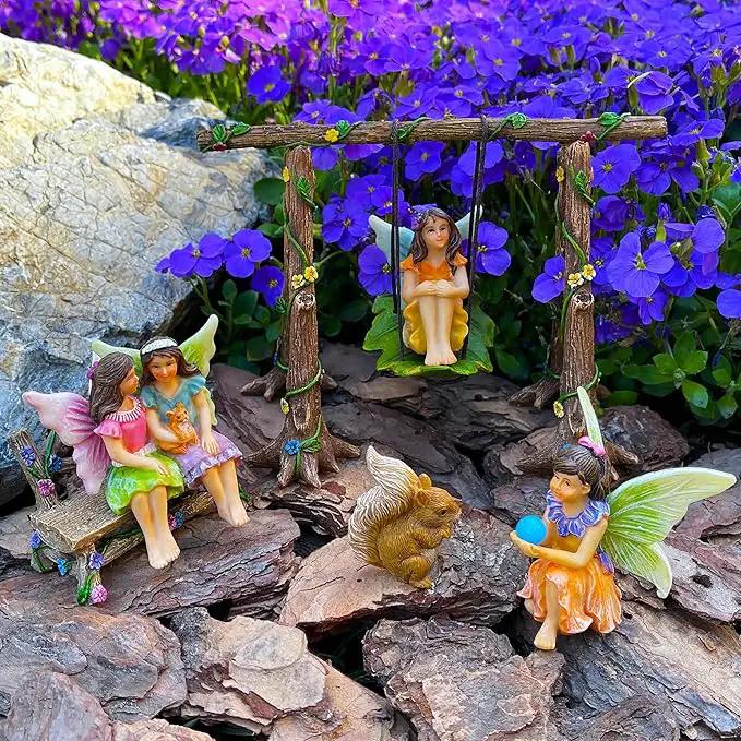 Mood Lab Fairy Garden - Accessories Kit with Miniature Figurines - Swing Set of 6 pcs - for Outdoor or House Decor by GreenHaven Gardens
