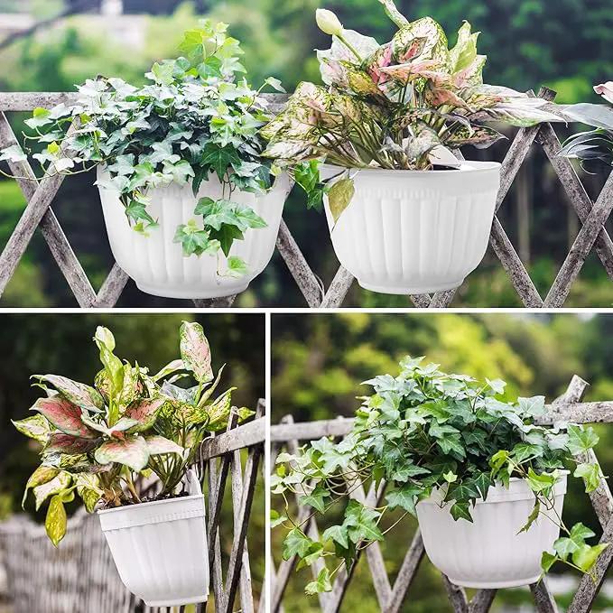 2 Pack Resin Wall Hanging Planter Pots Vertical Garden Living Wall Mount Window Hang Box Container Indoor Outdoor for Plants Flowers Kitchen Herbs Holder with Drainage Water Reservoir Decor White by GreenHaven Gardens