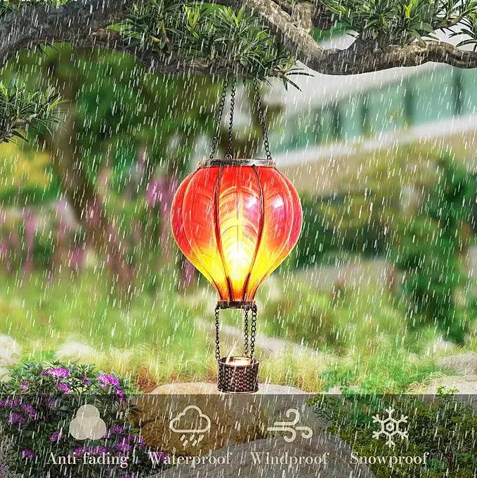 TERESA'S COLLECTIONS Hot Air Balloon Solar Lantern for Garden Decor ,Flickering Flame Hanging Solar Light for Outdoor ,Red Plastic Lamp for Yard Tree Gift for Mom by GreenHaven Gardens