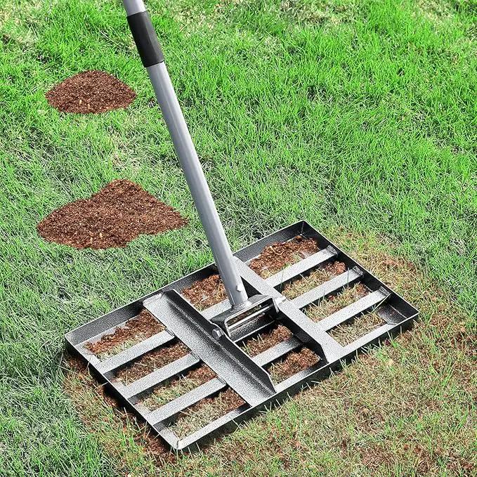 Lawn Leveling Rake, Lawn Leveler with Stainless Steel Long Handle, Heavy Duty Yard Level Tool for Leveling Soil, Sand Or Dirt Surfaces, Gardening Gloves Gift Included (17x10in) by GreenHaven Gardens