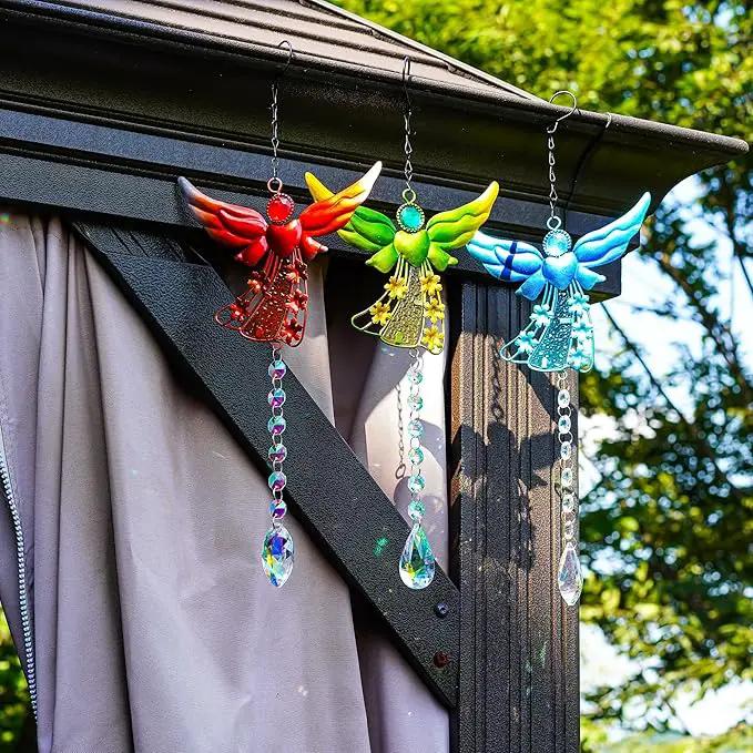 Set of 3 Guardian Angel Suncatchers, Crystal Angel Sun Catcher for Windows Hanging, Stained Glass Angel Ornament for Outdoor Christmas Decor by GreenHaven Gardens