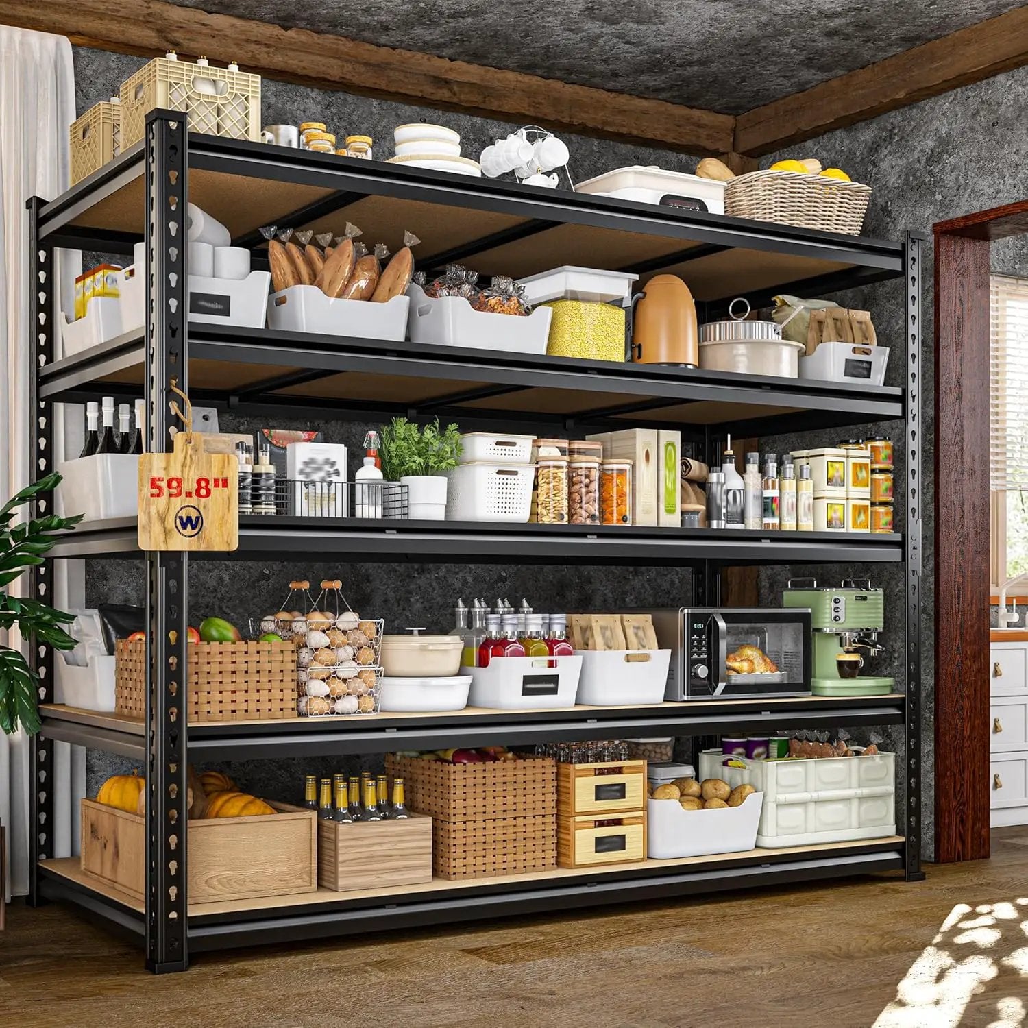 59.8"W Garage Shelving 72"H Storage Shelves 2750LBS Metal Shelving Heavy Duty Garage Shelves Adjustable 5 Tier Metal Shelf for Basement Warehouse Pantry Supermarket 59.8"W x 24"D x 72"H by GreenHaven Gardens