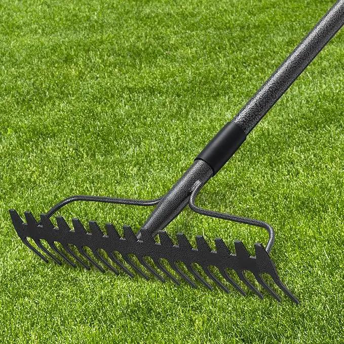 49'' Bow Rake ，17 Tines Metal Head Rakes with Stainless Steel Handle，Heavy Duty Garden Rake for Loosening Soil Gathering Leaf Leveling Lawn Farming Land Management Yarn Thatch Rake by GreenHaven Gardens