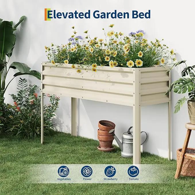 Galvanized Raised Garden Bed with Legs - 50×32×17In Metal Planter Box for Vegetables, Outdoor Raised Garden Beds Gardening, Durable Planter Raised Beds, Sturdy Planters for Outdoor Plants (Beige) by GreenHaven Gardens