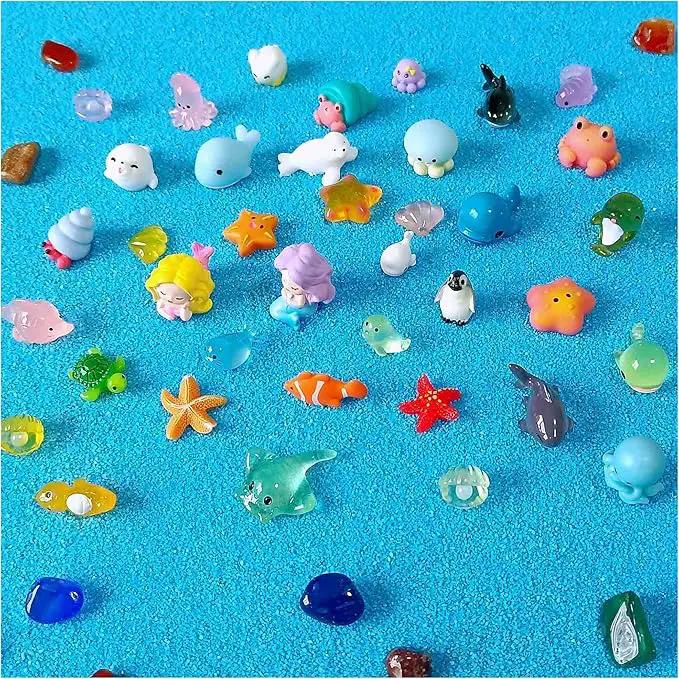 100 Pcs Ocean Mini Resin Animals Figures, Tiny Plastic Sea Creatures Figurines to Hide Miniature Fairy Garden Decorations Accessories by GreenHaven Gardens