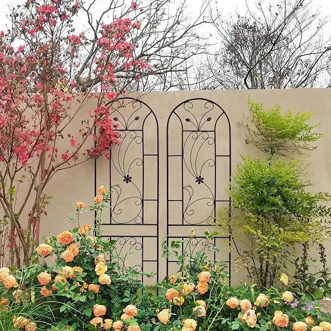 Metal Garden Trellis Rustproof Trellis for Climbing Plants Outdoor Flower Support Peacock Style (Black-4 Pack, 86.7"x19.7") by GreenHaven Gardens