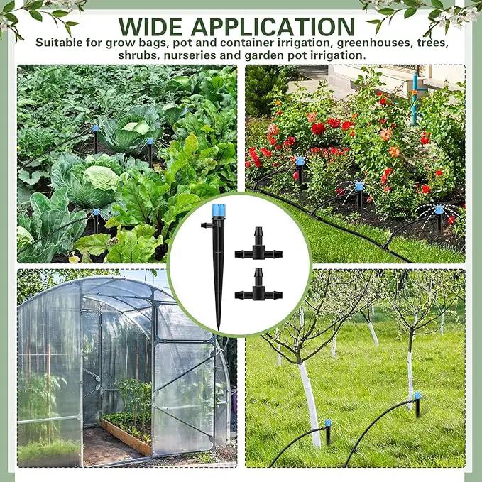 200 Pcs Drip Irrigation Kit for 1/4" Tubing Include 100 Drip Irrigation Emitter Adjustable Fan Shape Drip Irrigation Parts and 100 Barbed Tee Fittings Barbed Connectors for Garden Lawn Patio by GreenHaven Gardens