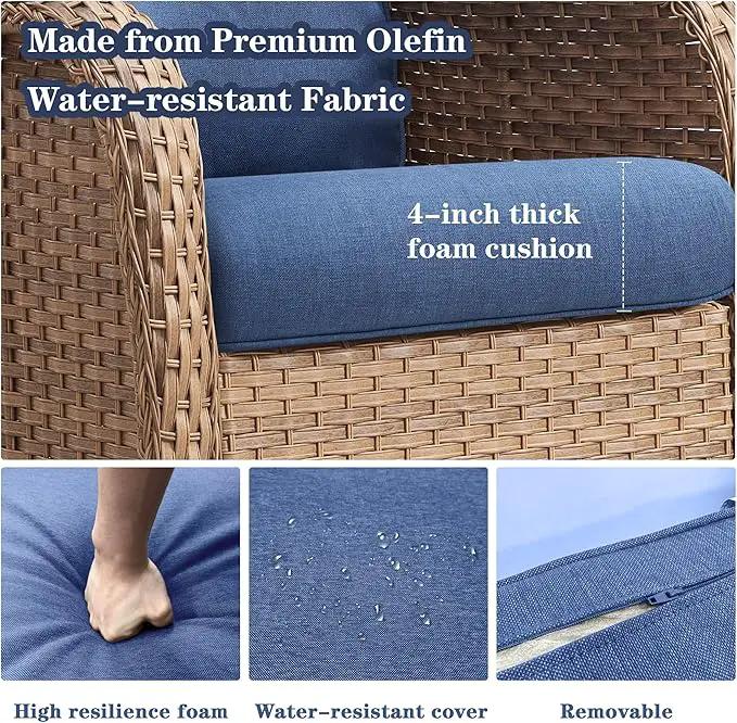 Outdoor Swivel Rocker Patio Chairs - 360 Degree Swivel Glider Seating 350LBS Weight Capacity Wicker Rocking Chairs Set of 2 with Removable Cushion for Porch Balcony Deck, Yellow/Blue by GreenHaven Gardens