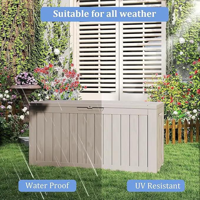 90 Gallon Outdoor Cushion Storage - Waterproof Deck Boxes for Outdoor, Space-Saving Deck Box with Lock for Patio/Pool Accessories, UV-Resistant Resin, Granite Grey by GreenHaven Gardens