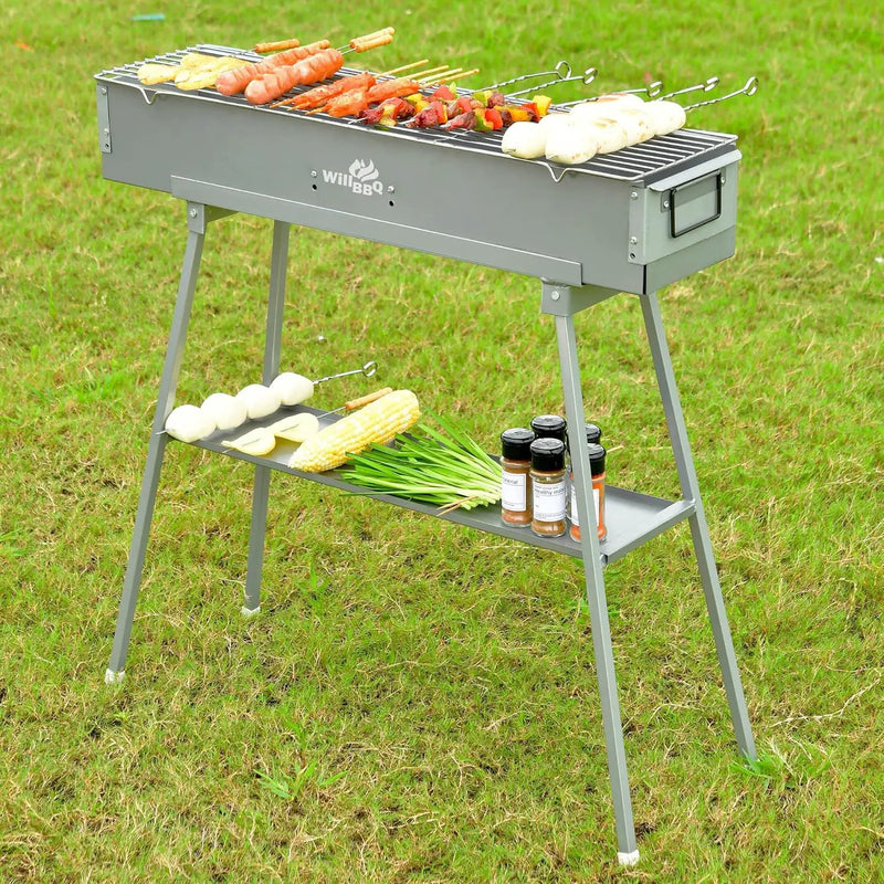 Charcoal Grills Commercial Quality Portable Multiple Size Hibachi BBQ Lamb Skewer Folded Camping Barbecue Grill(31.6x7.1x5.1 inch With Accessories) by GreenHaven Gardens