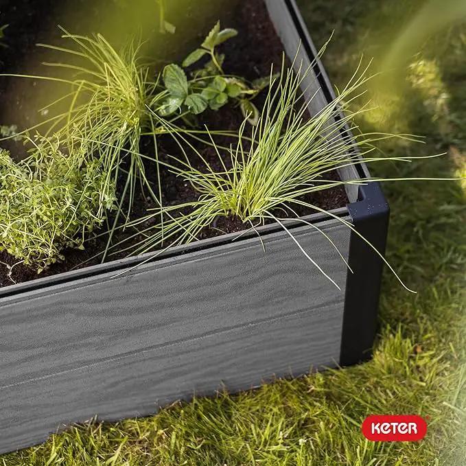 Keter 48" X 48" inches Wood Look Raised Garden Bed, Durable Outdoor Herb Garden Planter for Vegetables, Flowers, and Succulents, Grey by GreenHaven Gardens