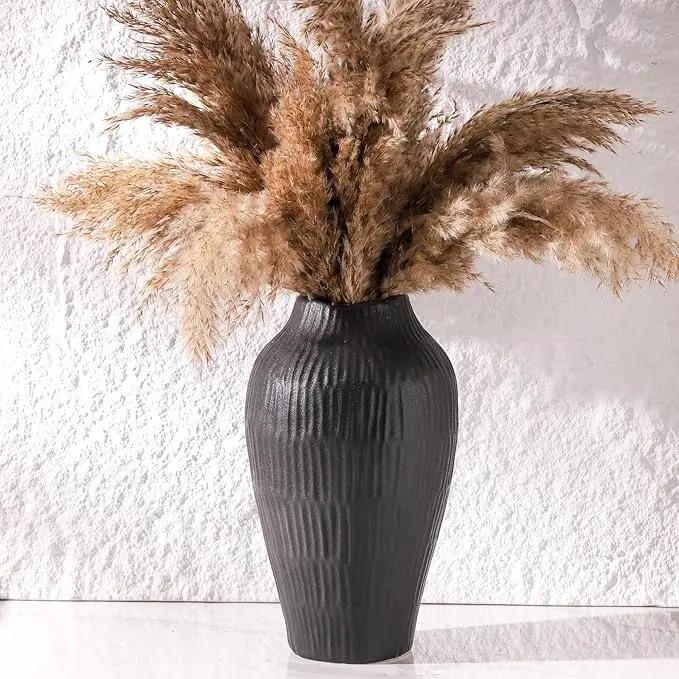 Elegant Black Ceramic Vase - Modern Minimalist Home Decor Vase, Centerpiece for Living Room, Dining Table, Office - 11.6 Inches Tall, Handcrafted Pottery for Farmhouse, Boho, Contemporary Style by GreenHaven Gardens