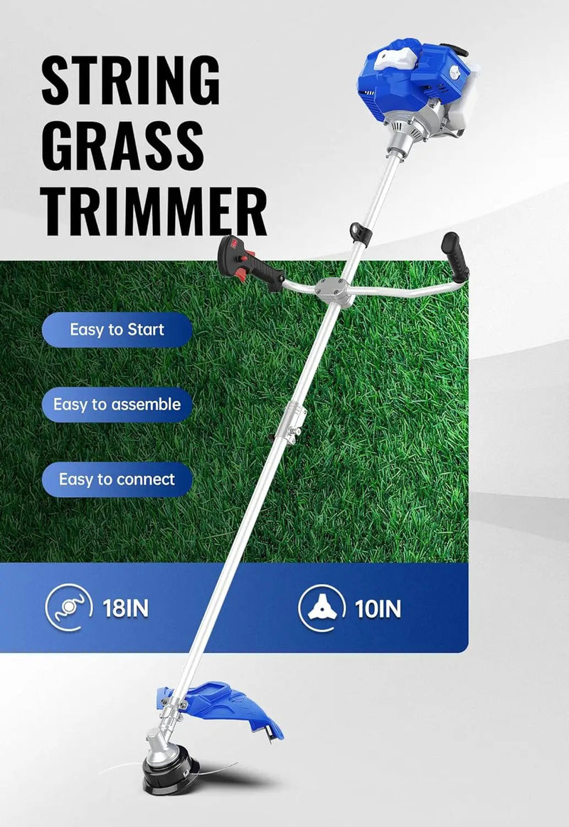 WILD BADGER POWER 52cc Weed Wacker Gas Powered, 3 in 1 String Trimmer/Edger 18’’ with 10’’ Brush Cutter,Rubber Handle & Shoulder Strap Included by GreenHaven Gardens