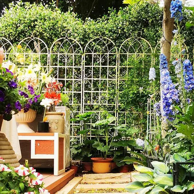 4 Pack Metal Garden Trellis for Climbing Plants Outdoor 86.7" H Cream White Garden Fence Rustproof Trellis Support Roses Flower Lawn, Off White by GreenHaven Gardens
