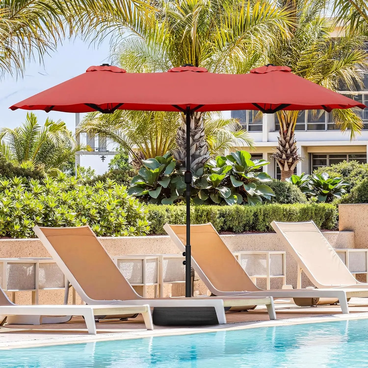 Vongrasig 15FT Large Patio Umbrella with Base Included, Outdoor Double sided Umbrellas with Crank Handle, Rectangle Table Umbrella for Pool Lawn Garden Market by GreenHaven Gardens