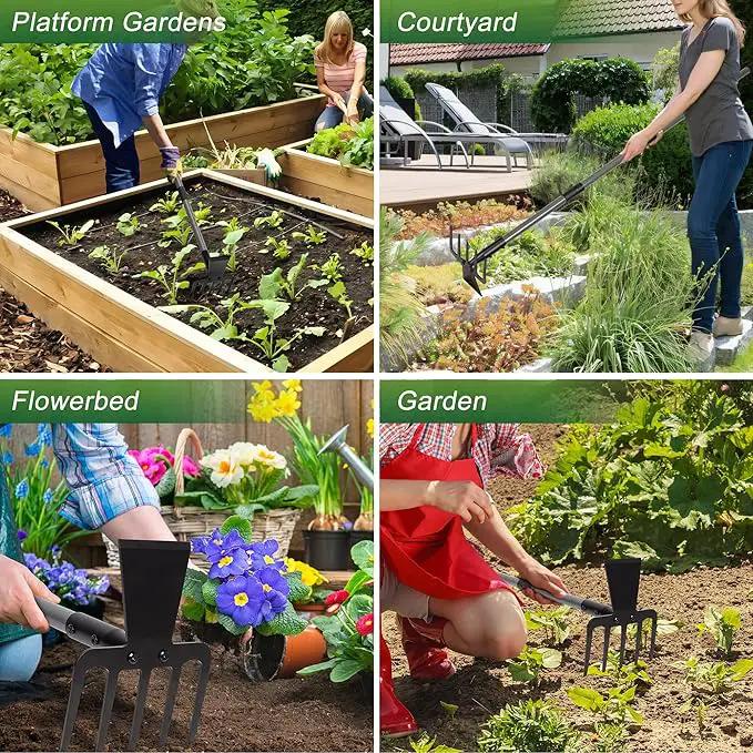 Walensee 2 in 1 Hoe Garden Tool, 63 Inch Garden Hoe Cultivator and 5-Tines Rake with 37-63 Inch Adjustable Long Handle, Weeding Tools Hand Tiller for Yard Lawn Flower Beds Planting Gardening Digging by GreenHaven Gardens