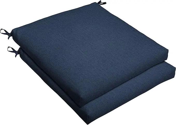 Sorra Home Sunbrella Bristol Square Chair Cushion (Set of 2) - Fade & Water Resistant, Outdoor & Indoor Patio Seat Cushion with Plush Foam - Spectrum Indigo (19" x 19" x 2.5")