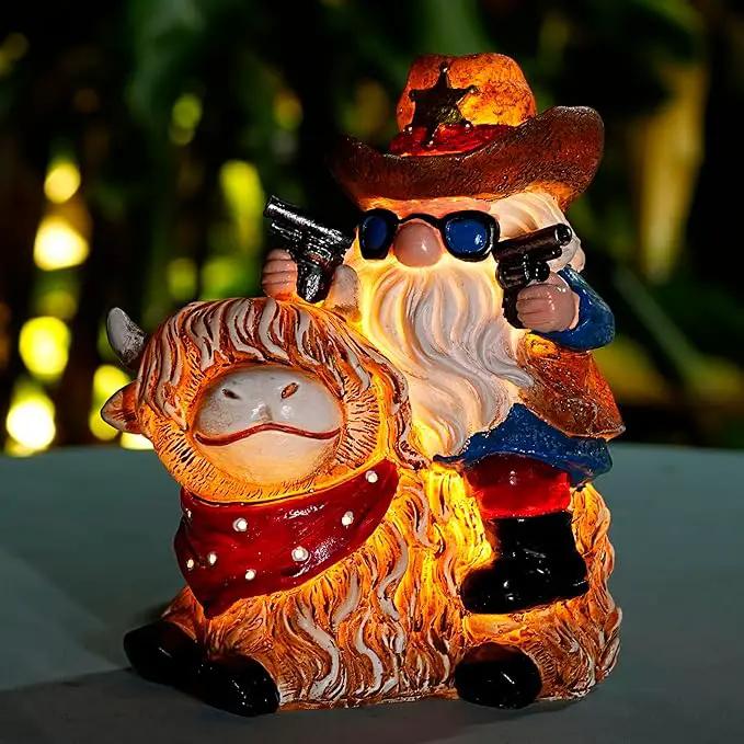Garden Gnome Statue on Highland Cow with Solar Lights – Funny Outdoor Resin Decor for Patio, Lawn, Yard – Unique Gift for Women, Grandma, Mother's Day, Birthday, Housewarming by GreenHaven Gardens