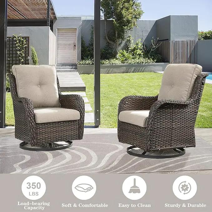 Outdoor Swivel Rcoker Patio Chairs - Outdoor Swivel Patio Chairs Set of 2 Wicker Chair Patio Furniture Sets with Covered Cushion for Porch Deck Balcony Garden, Beige by GreenHaven Gardens
