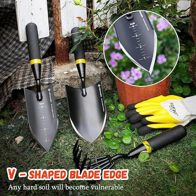 Heavy Duty Stainless Steel Garden Tool Set - Thoughtfully Crafted for Outdoor Patio Use, Perfect for Both Men and Women. Includes Gardening Trowel, Transplanting Shovel, and Hand Cultivators by GreenHaven Gardens