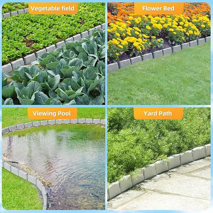 16 Pack(24FT) Landscape Edging w/ 48 Spikes | Flexible Plastic Border for Outdoor, Walkway, Lawn & Weed Control | 24" L x 3" H Faux Stone Edging for Landscaping,Garden Edging Border Stone(Gray) by GreenHaven Gardens
