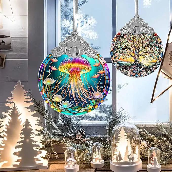 Stained Glass Suncatcher, Jocidea Jellyfish Ornament, Christmas Ornaments, Holidays Ornaments, Christmas Tree Decor, Jellyfish Decor for Home, Jellyfish Gifts by GreenHaven Gardens