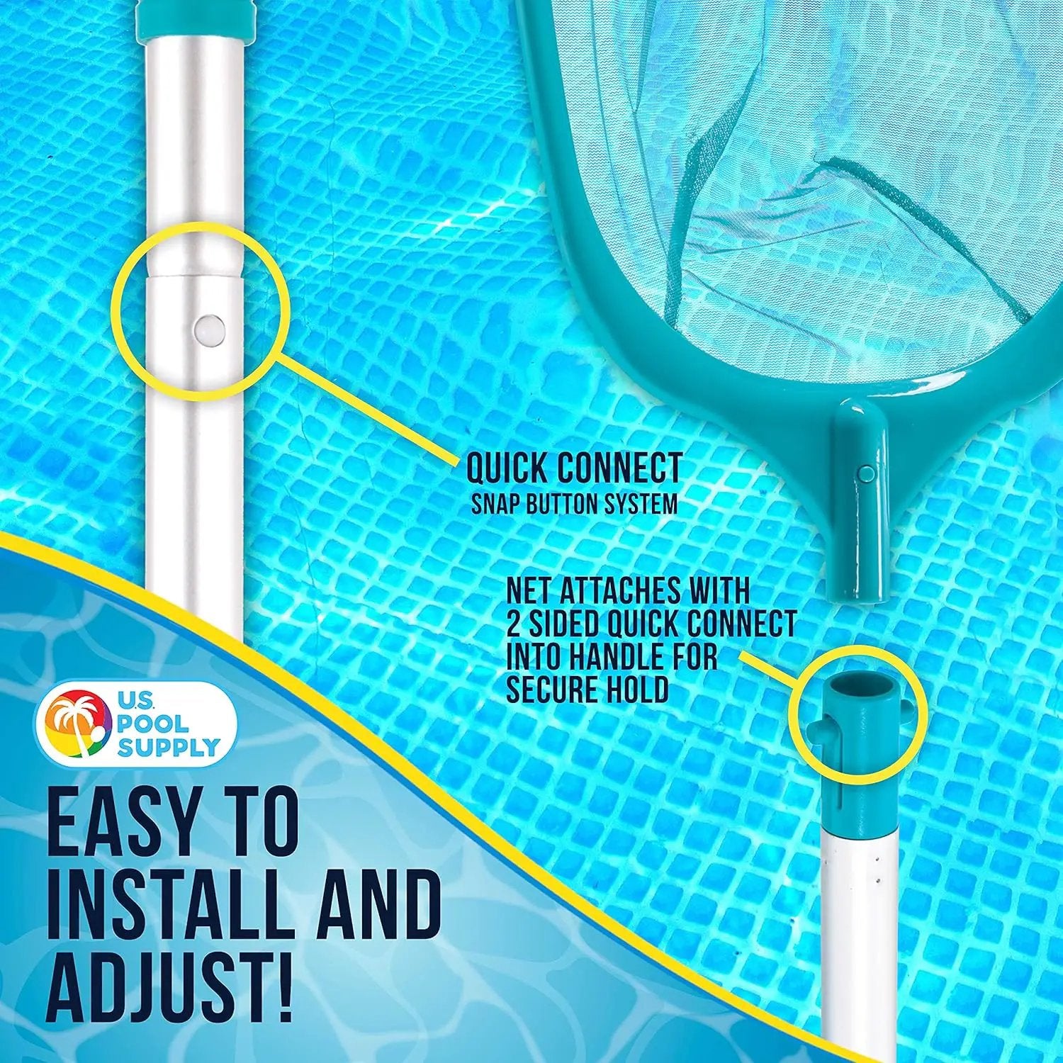 U.S. Pool Supply Swimming Pool 5 Foot Leaf Skimmer Net with 4 Aluminum Pole Sections - 6" Deep Ultra Fine Mesh Netting Bag Basket for Fast Cleaning of The Finest Debris - 60" Long, Clean Spas, Ponds by GreenHaven Gardens