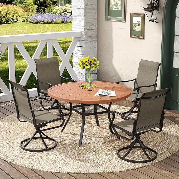 DIFY Round Outdoor Patio Dining Table for 4, 41.7" Patio Table with All-Weather Faux Wood Tabletop and Metal Steel Frame, Outside Table for Garden Porch Backyard, Walnut by GreenHaven Gardens