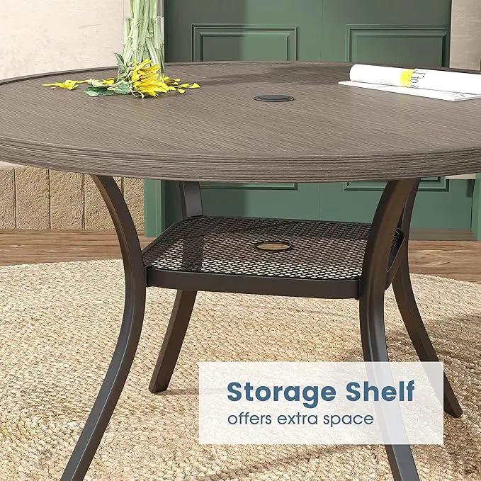 DIFY 48" Round Patio Dining Table for 6, Outdoor Metal Dining Table with 1.57" Umbrella Hole for Backyard Lawn Garden, Grey Wood-Like by GreenHaven Gardens