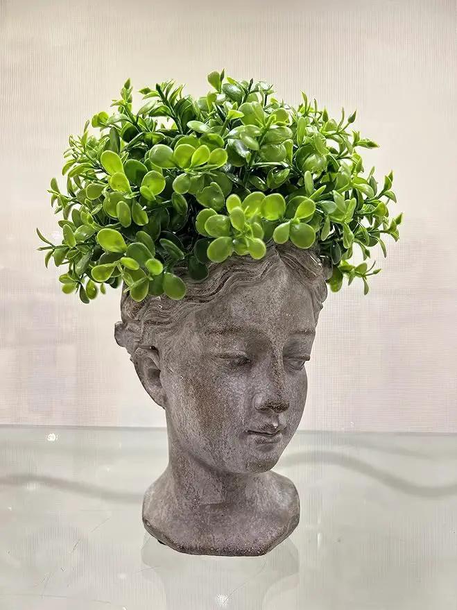 Abbott Collection Aphrodite Head Planter – Small Indoor and Outdoor Planter Pots - Whimsical Woman Statue Head Planter for Flowers and Succulents (6.5 inch, Grey/Gold) by GreenHaven Gardens