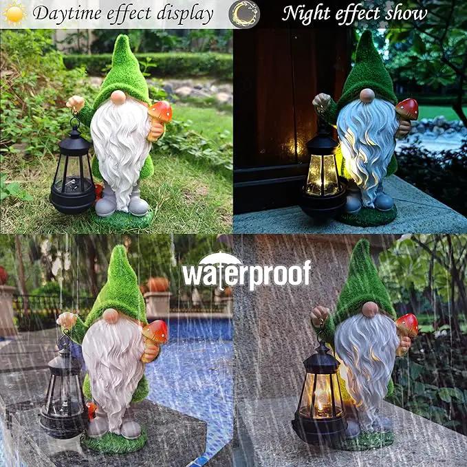 Solar Gnomes Garden Statues,Resin Gnome Figurine Holding Mushroom and Solar Lights Lantern,Outdoor Yard Art Decorations for Garden Patio Lawn by GreenHaven Gardens