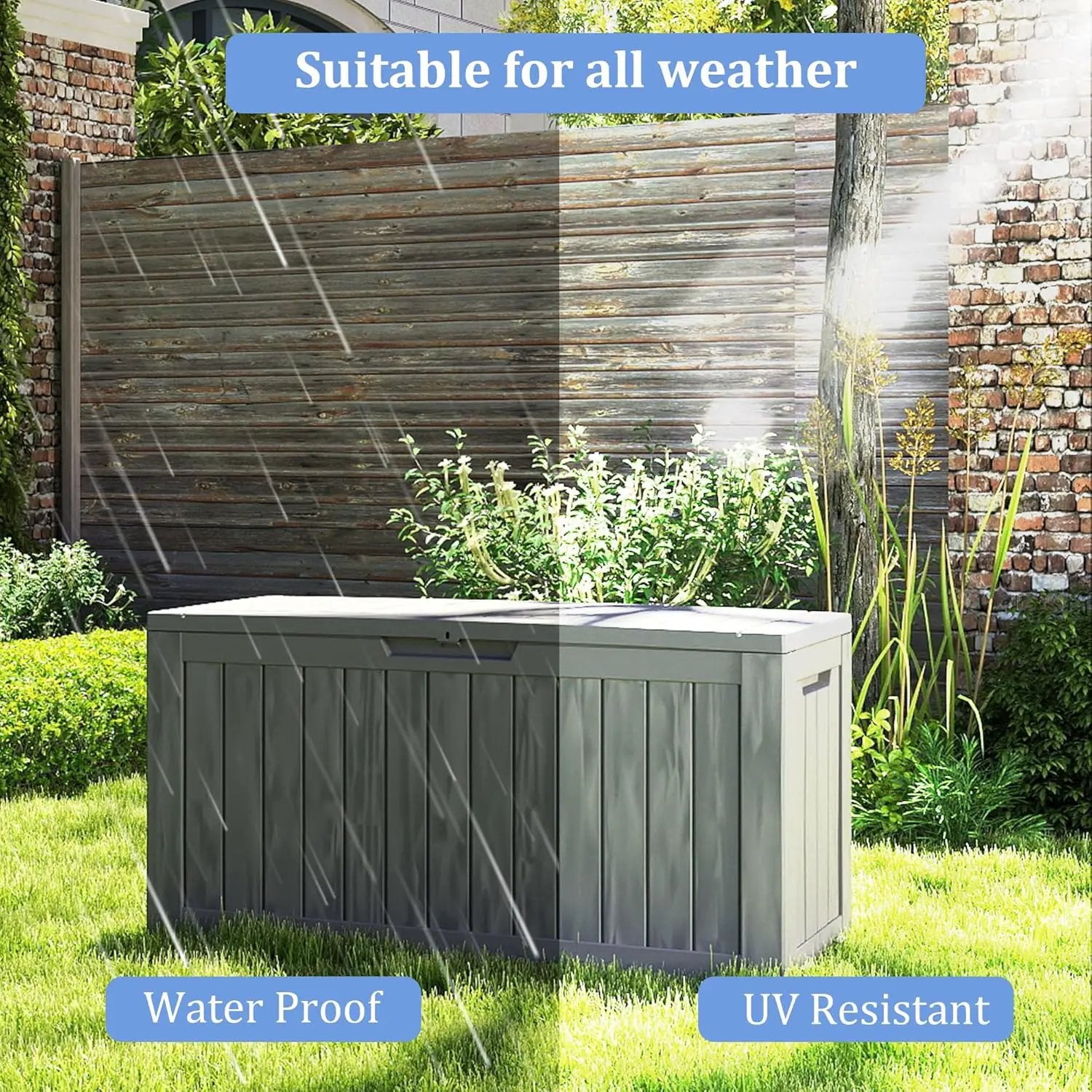 80 Gallon Coffee Resin Deck Box - Rustic Outdoor Storage for Garden Tools, Patio Essentials & Package Delivery - Weatherproof, Lockable for Farmhouse Decks by GreenHaven Gardens