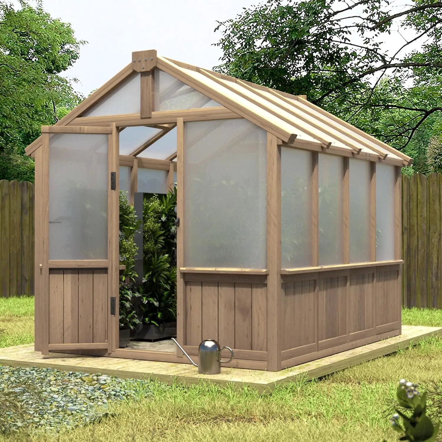 Mupater 6 x 8 FT Wooden Polycarbonate Greenhouse with Ventilated Window and Lockable Door, 6mm PC Panels for UV Protection, Walk-in Greenhouse Kit for Outdoor, Garden and Backyard, Brown by GreenHaven Gardens