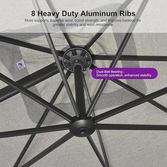 PURPLE LEAF 10' X 13' Patio Umbrella Large Rectangle Outdoor Aluminum Cantilever Umbrella with 3-Year Fade Resistance Recycled Fabric and 360-degree Rotation for Deck Pool Garden, Pebble Grey by GreenHaven Gardens