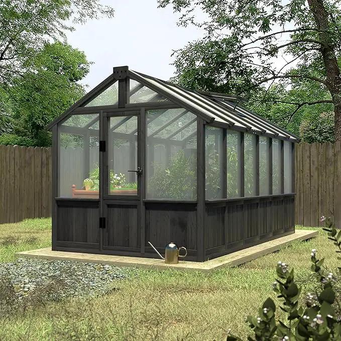 6x12 FT Greenhouse Kit for Outdoor, Thickened Polycarbonate Panel Wooden Walk-in Green House with Lockable Door and Adjustable Roof Vent, Backyard Garden, Black by GreenHaven Gardens