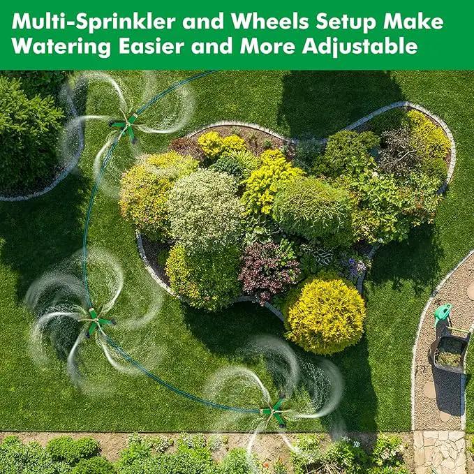 [2 Pack] RESTMO 3-Arm Metal Sprinkler with Wheel Base, 360 Degree Automatic Rotary Lawn Sprinkler System for Garden Plant, Flower Bed and Yard Watering and Large Yard Area Watering by GreenHaven Gardens