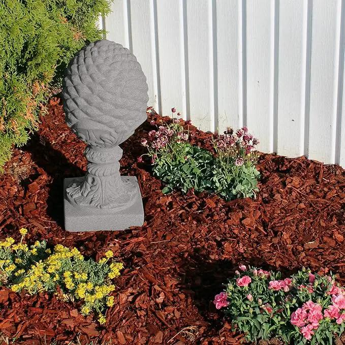 EMSCO Group Pineapple Statue – Natural Granite Appearance – Made of Resin – Lightweight – 23” Height by GreenHaven Gardens